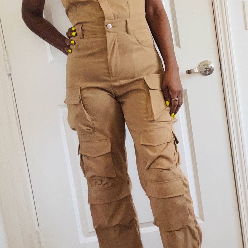 Tan Utility Jumpsuit with Relaxed Fit